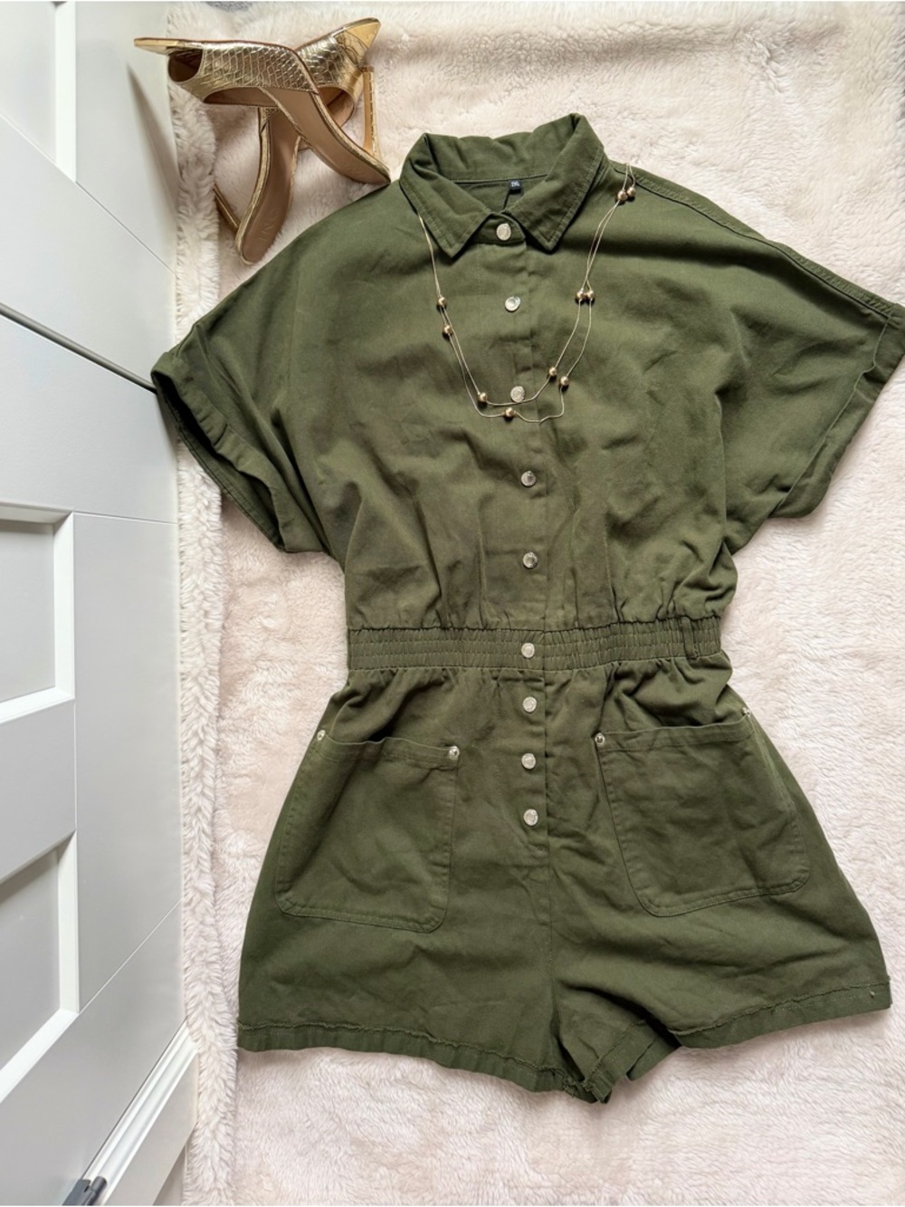 Army Green Cuffed Sleeve Utility Romper Size XXL - Picture 10 of 13